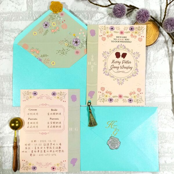 Alternative view of 伊莉莎白與達西-淺綠-明信片式喜帖