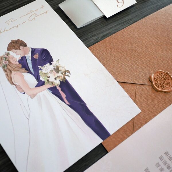 客製化手繪人像喜帖-- 極簡花語