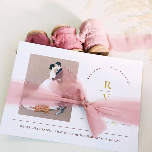 明信片喜帖和緞帶