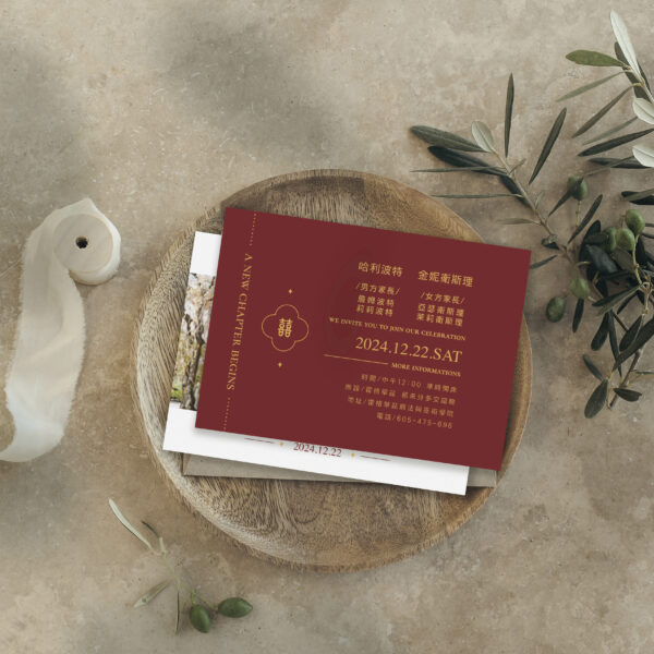 中式照片喜帖、紅色喜帖、禾子喜帖