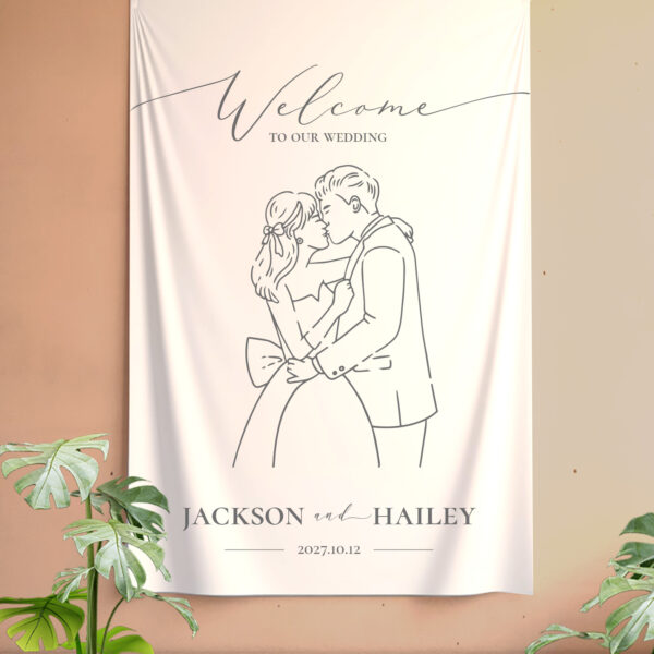 Alternative view of Pure- 簡約似顏繪掛布, 客製化掛布, 客製化掛毯, 美式婚禮